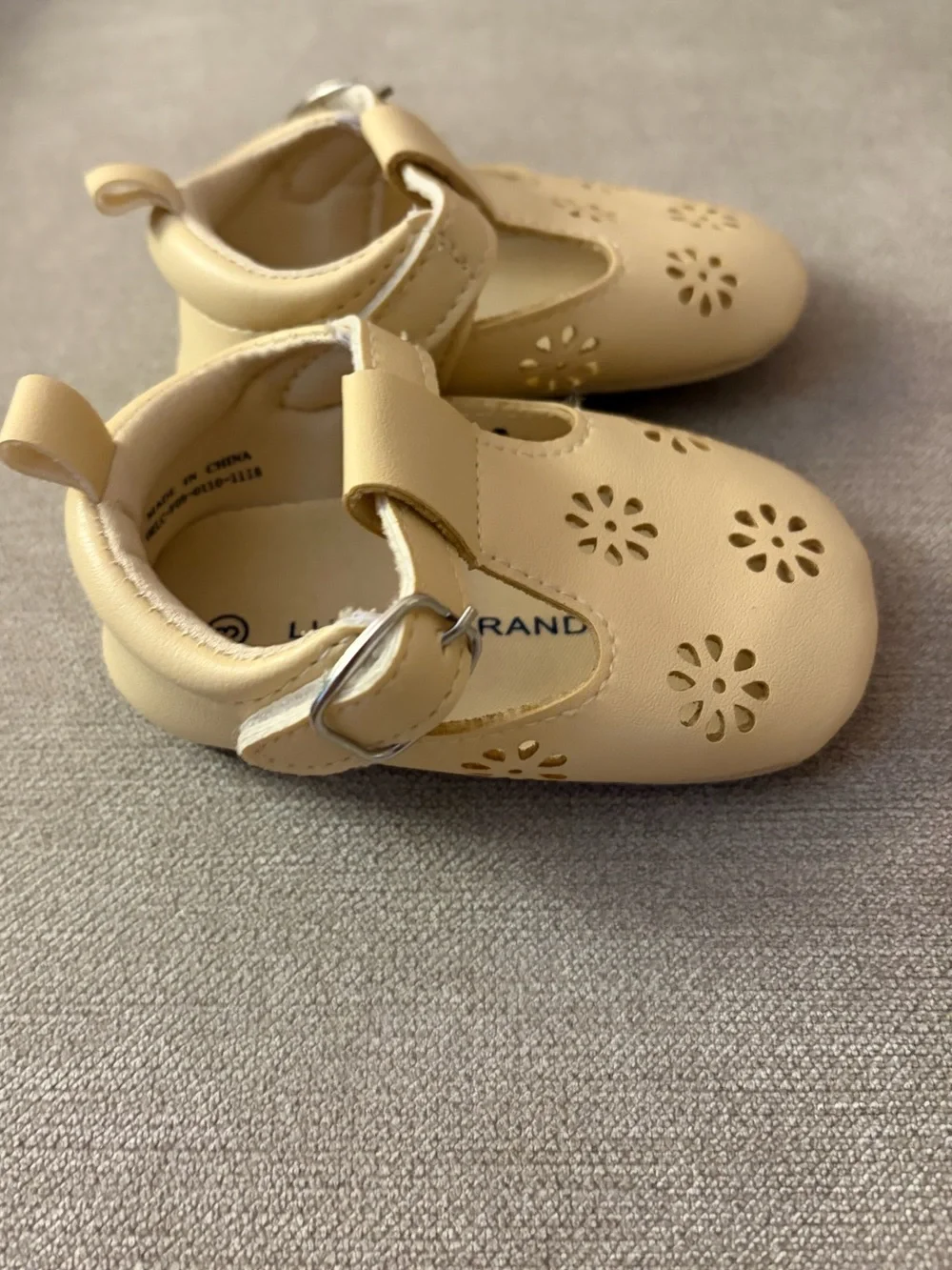Lucky Brand Tan Baby Mary Jane Shoes with Floral Cutouts